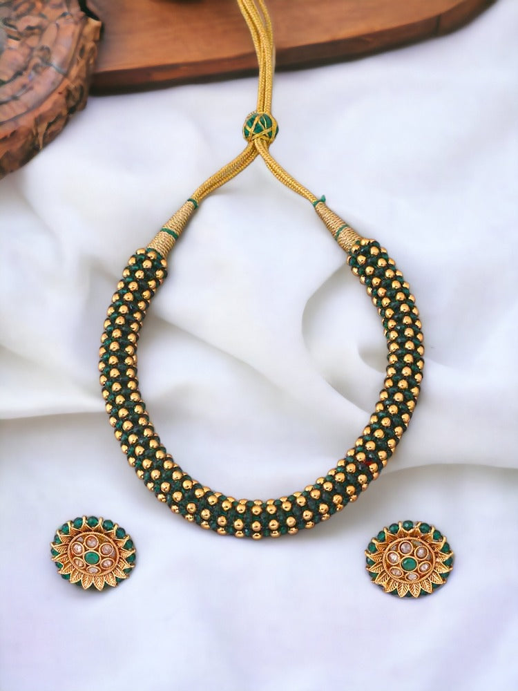 Emerald Kansa Temple Jewellery Set