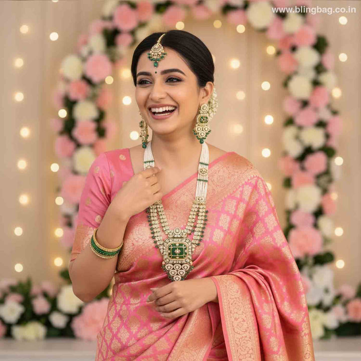 Emerald Kavika Kundan Jewellery Set