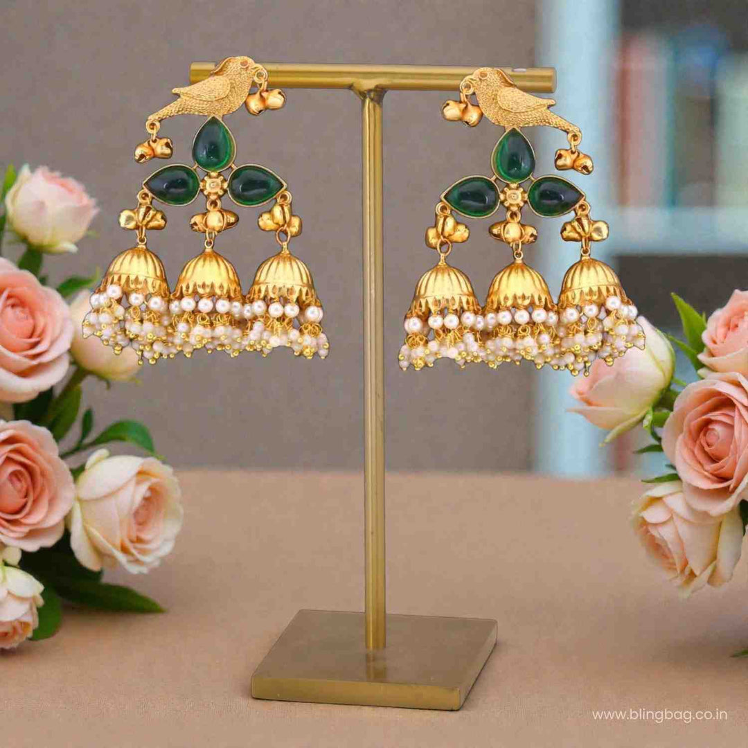 Emerald Kiarai Oxidised Jhumkis