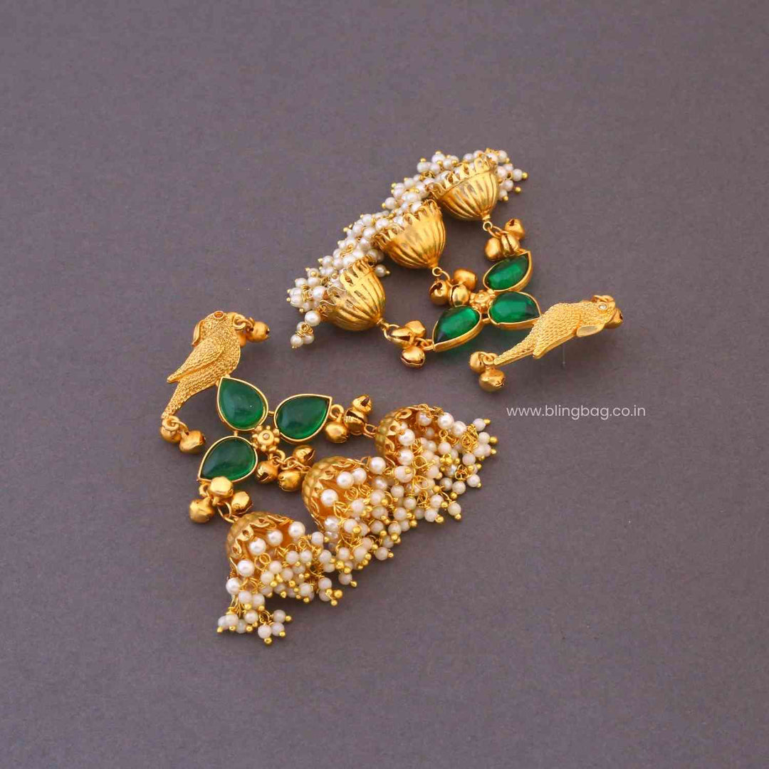 Emerald Kiarai Oxidised Jhumkis