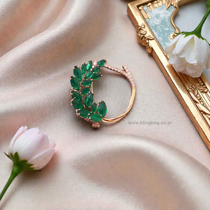 Emerald Leaf Crown Brooch