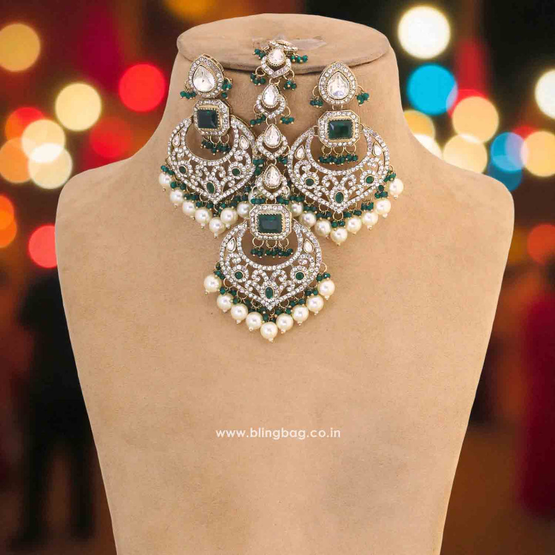 Emerald Lipika Kundan Jewellery Set