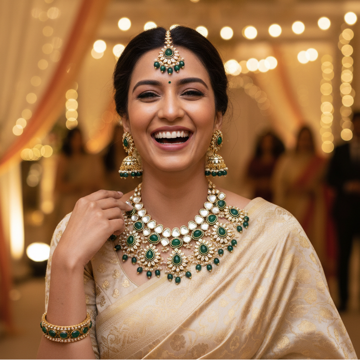 Emerald Maanvita Kundan Jewellery Set