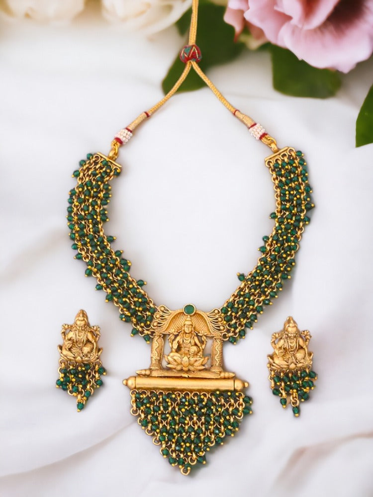 Emerald Mahabhakti Temple Jewellery Set