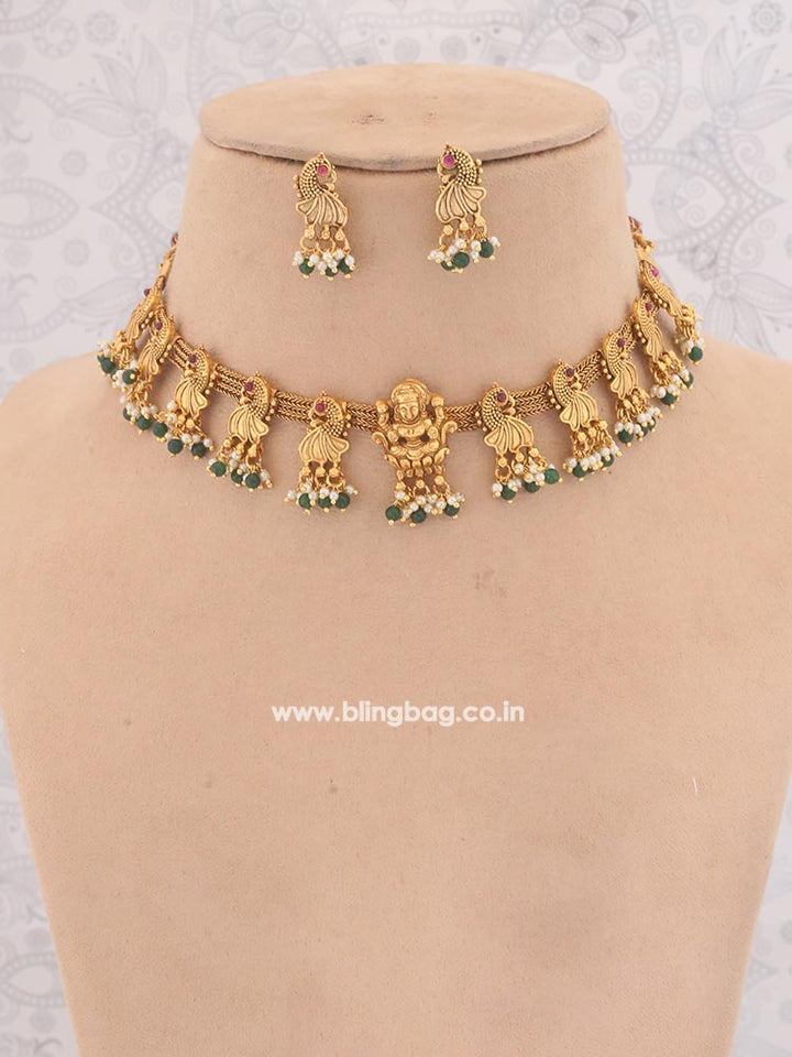 Emerald Mahakali Temple Jewellery Set