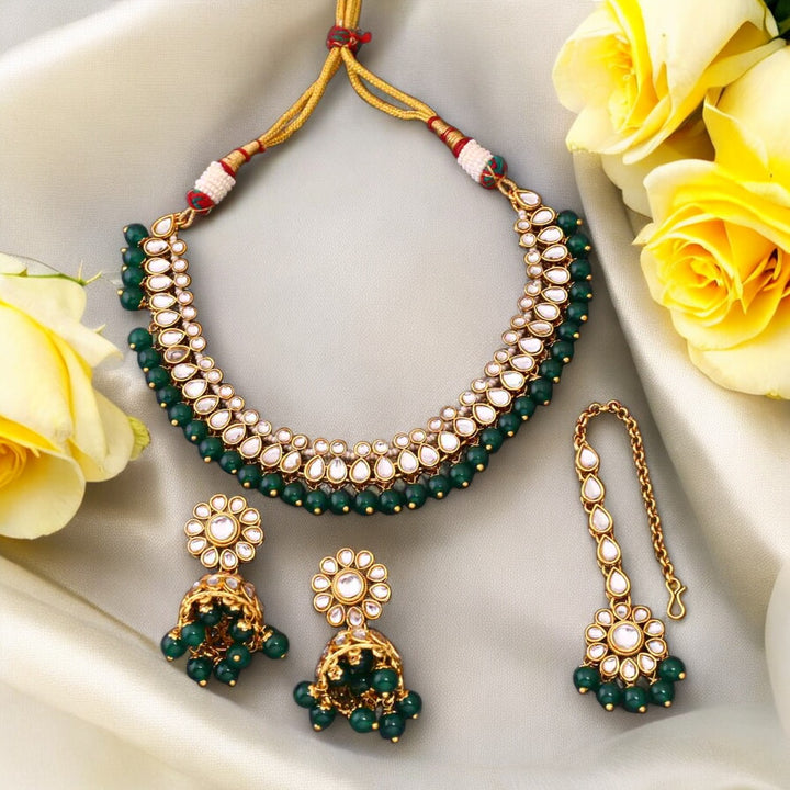 Emerald Mahiya Kundan Jewellery Set