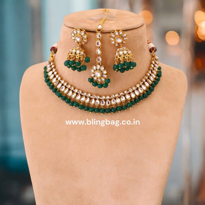 Emerald Mahiya Kundan Jewellery Set