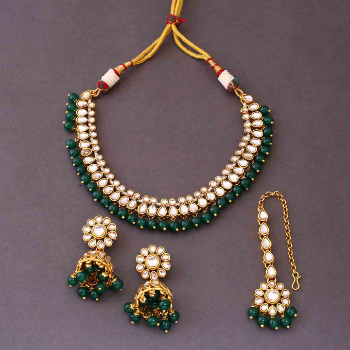 Emerald Mahiya Kundan Jewellery Set