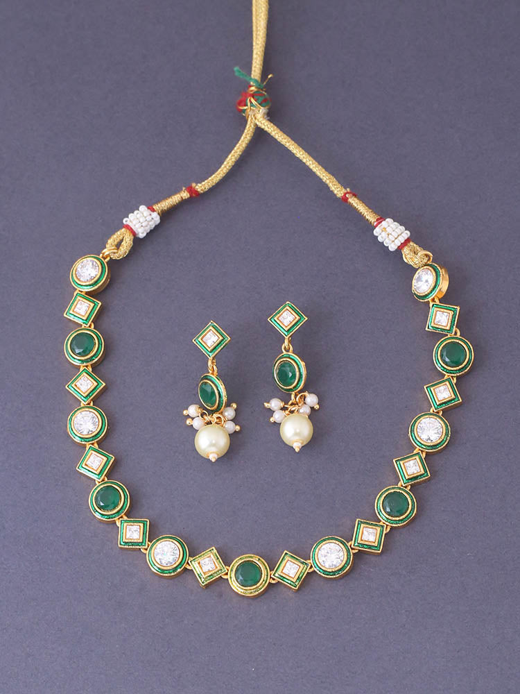 Emerald Mansvi Kundan Jewellery Set