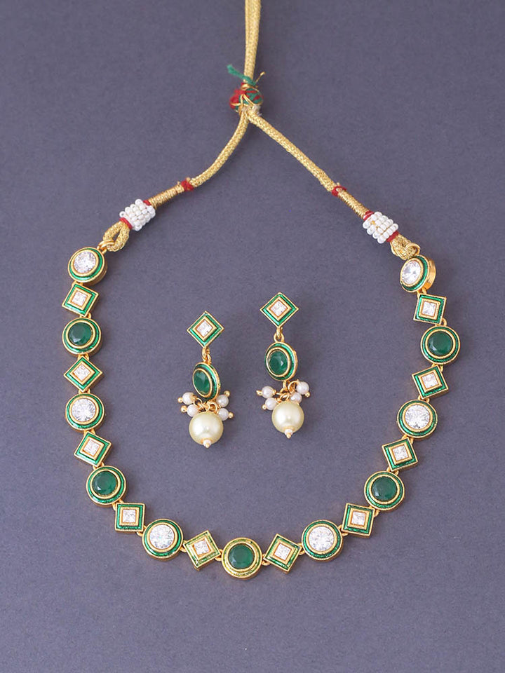 Emerald Mansvi Kundan Jewellery Set