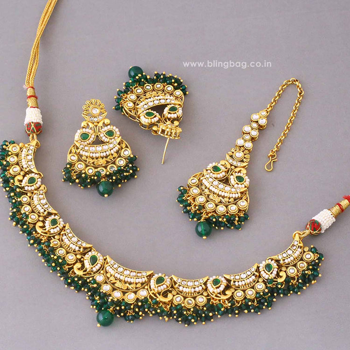 Emerald Meeraita Kundan Jewellery Set