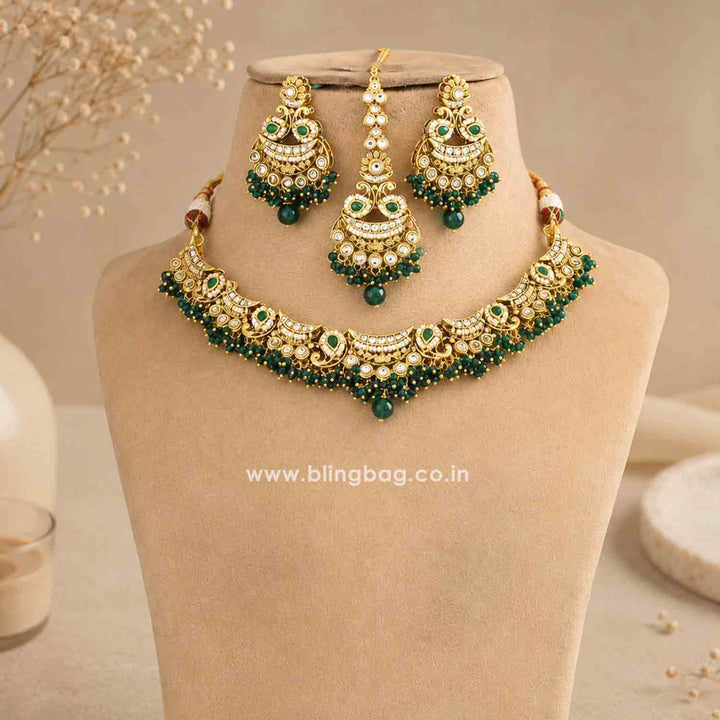 Emerald Meeraita Kundan Jewellery Set