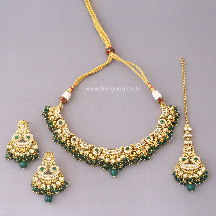 Emerald Meeraita Kundan Jewellery Set