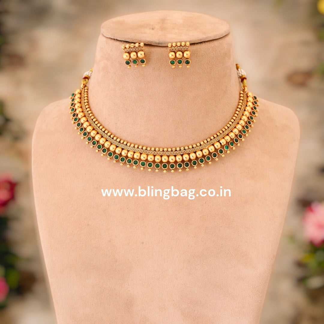 Emerald Meghana Antique Jewellery Set - New Arrival