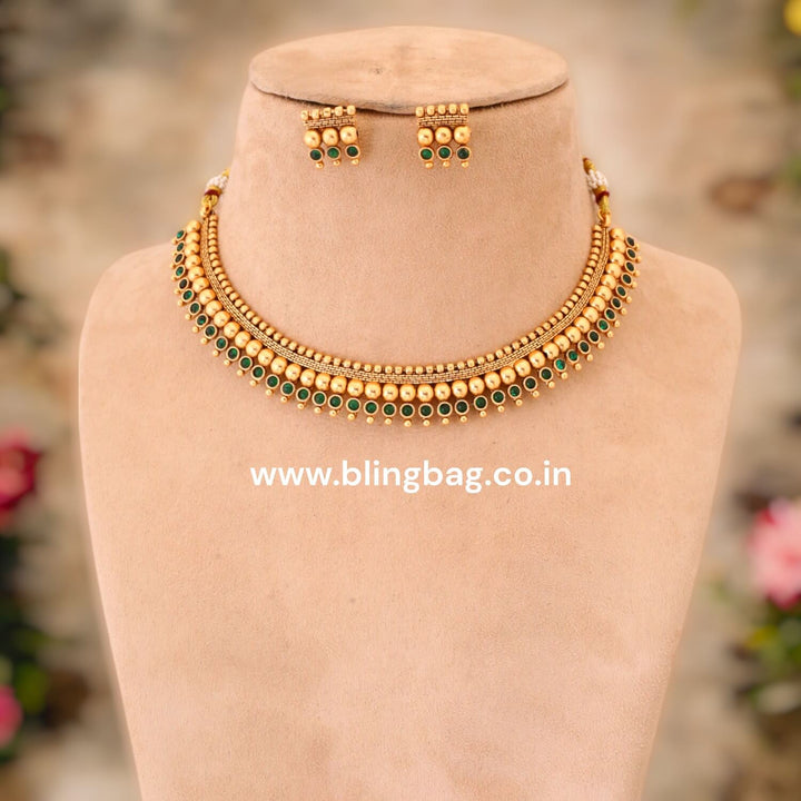 Emerald Meghana Antique Jewellery Set - New Arrival