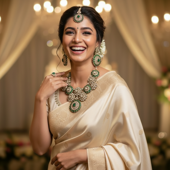 Emerald Merri Kundan Jewellery Set