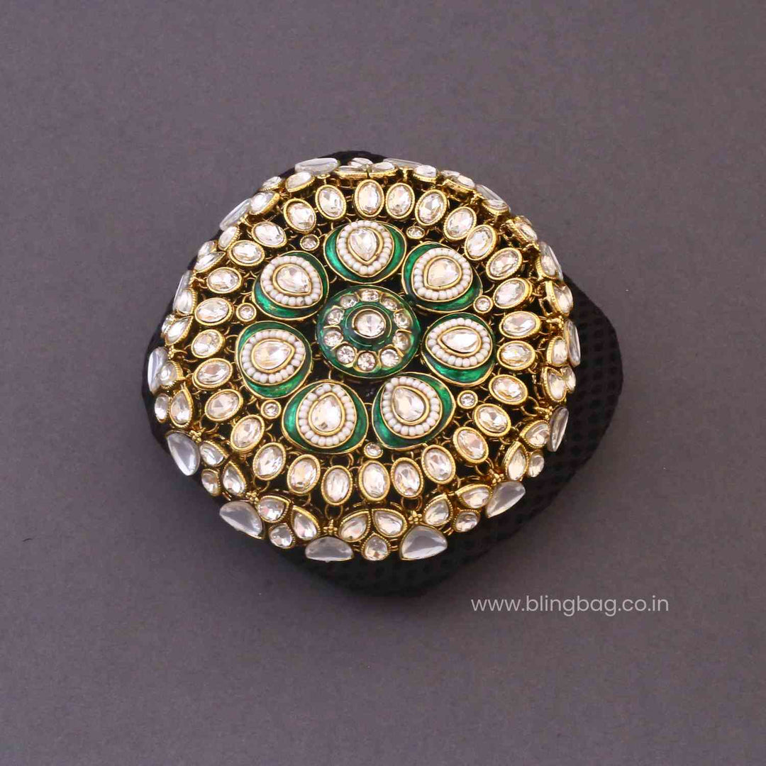 Emerald Myraani Kundan Hair Bun Cage