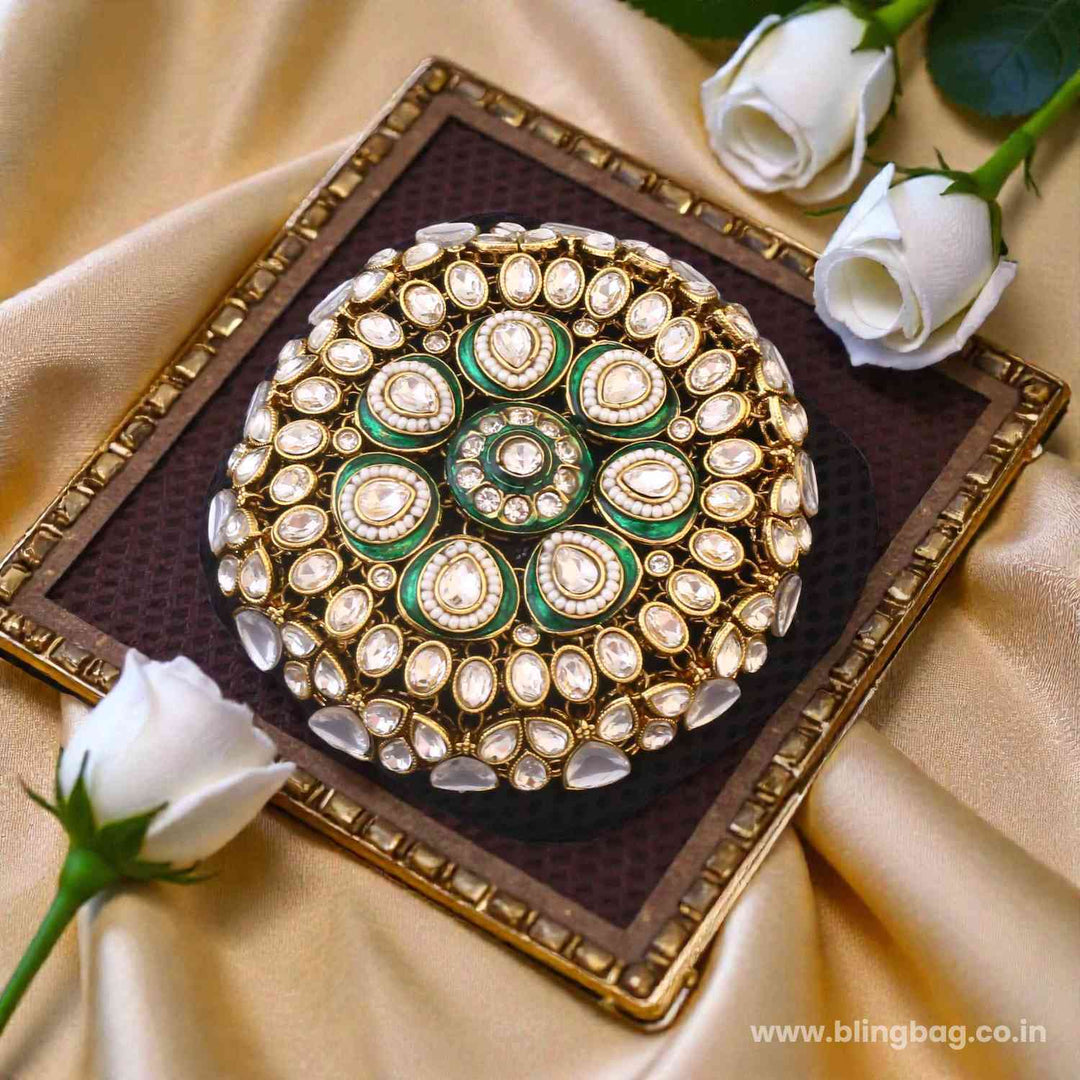 Emerald Myraani Kundan Hair Bun Cage