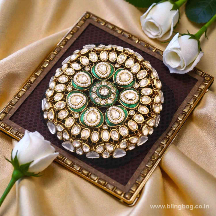 Emerald Myraani Kundan Hair Bun Cage