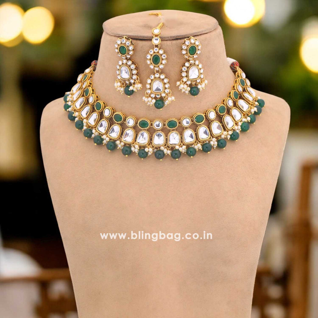 Emerald Nagima Kundan Jewellery Set