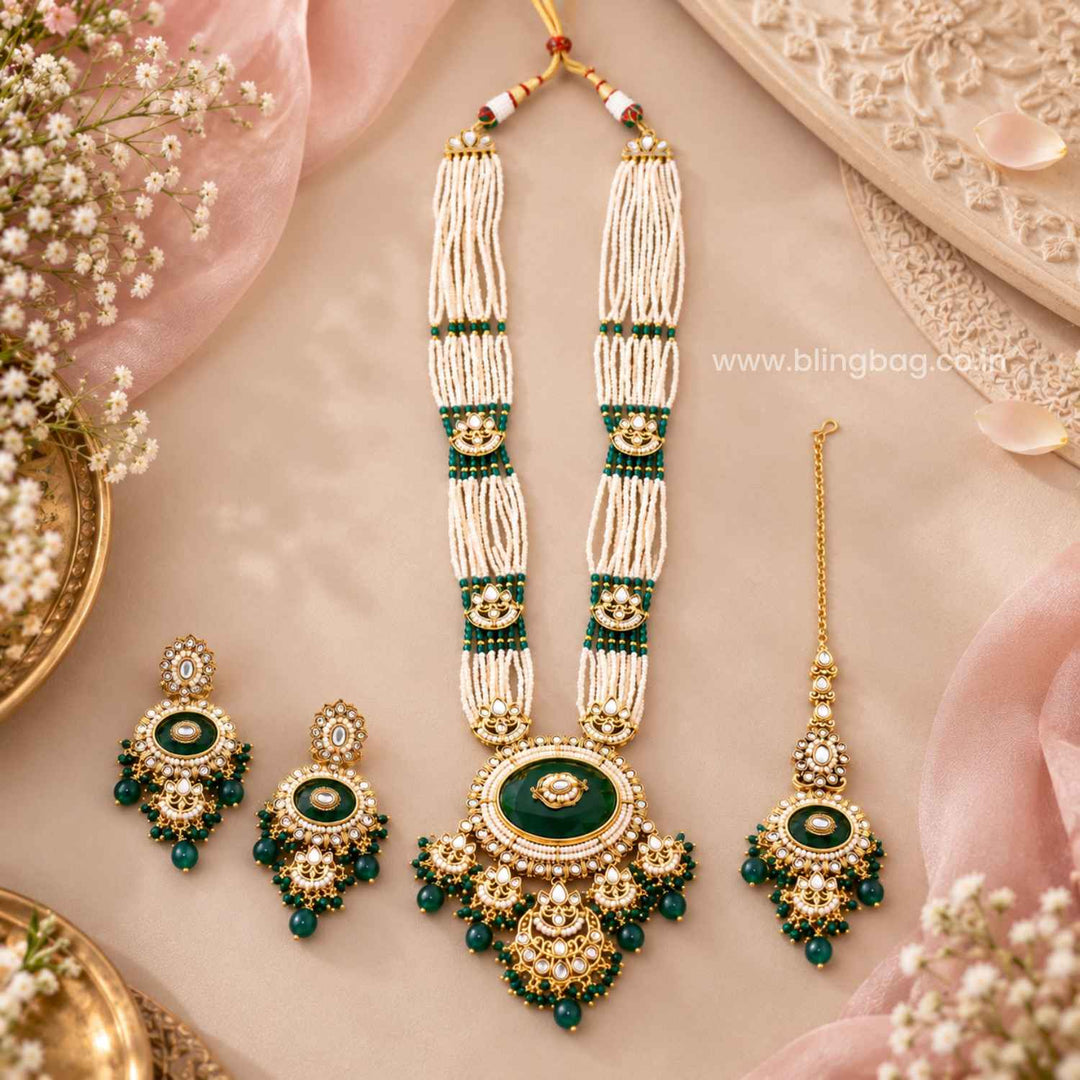 Emerald Navya Kundan Jewellery Set