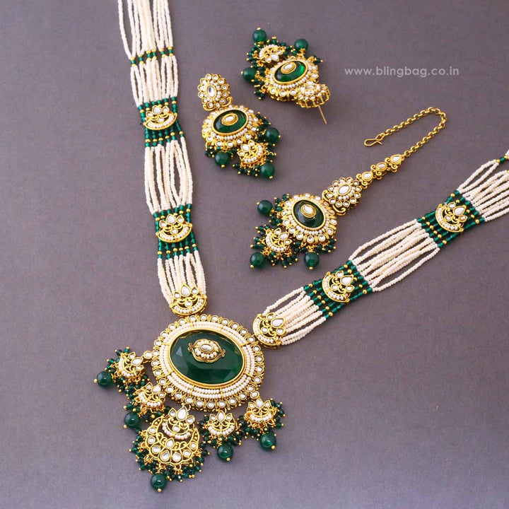 Emerald Navya Kundan Jewellery Set