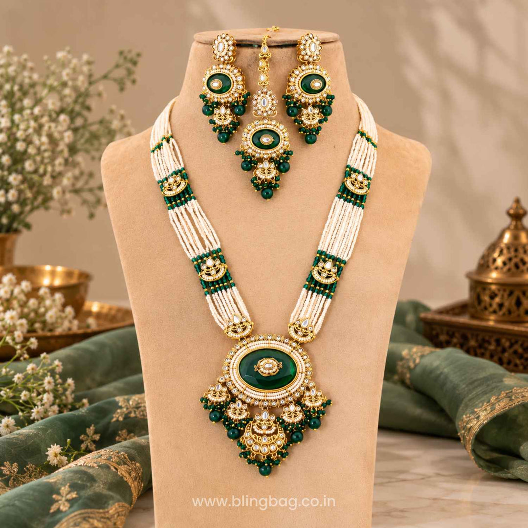 Emerald Navya Kundan Jewellery Set