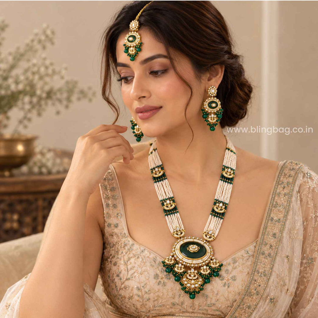 Emerald Navya Kundan Jewellery Set