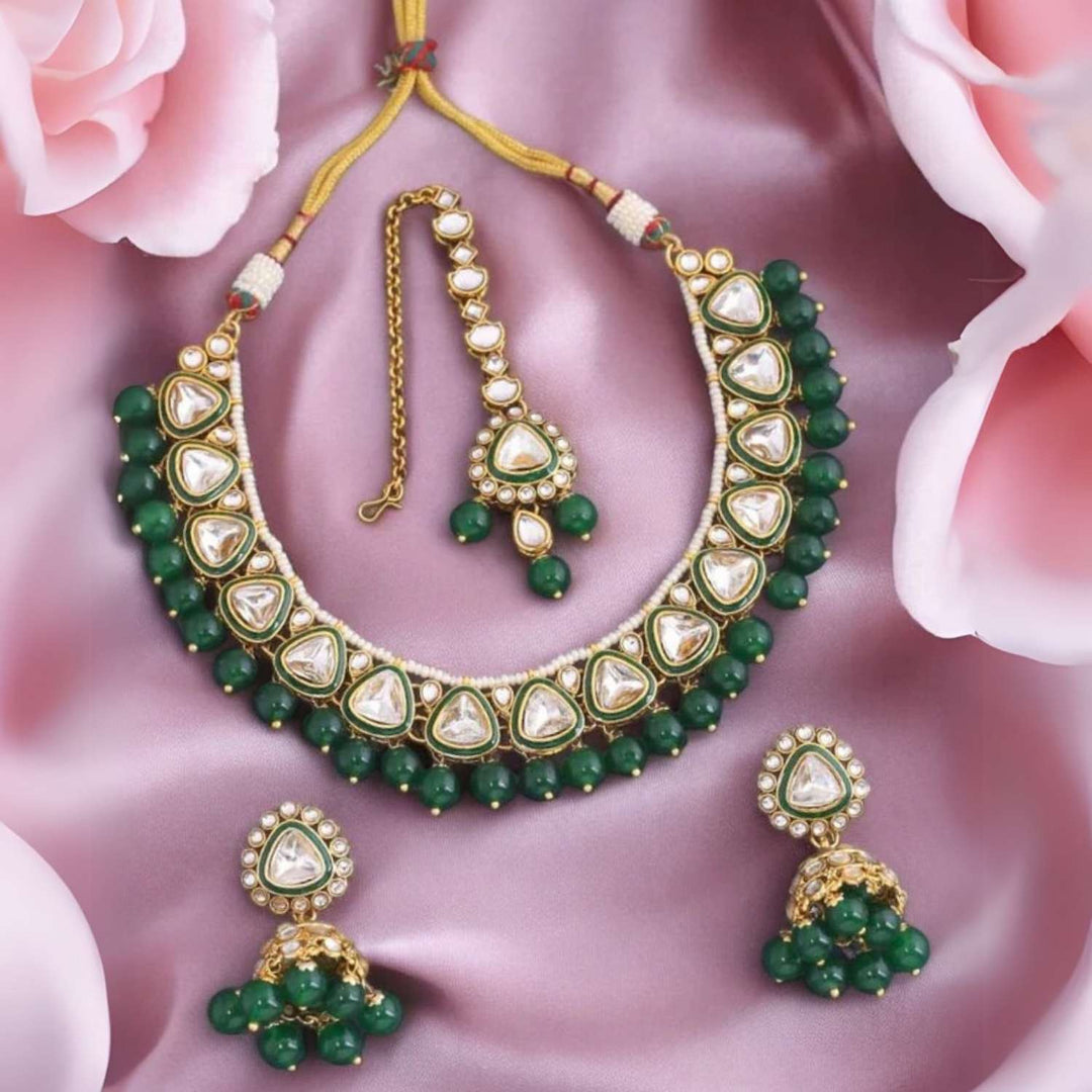 Emerald Neelam Kundan Jewellery Set