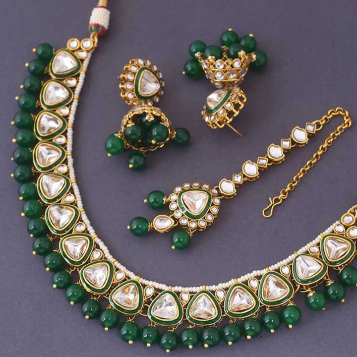 Emerald Neelam Kundan Jewellery Set