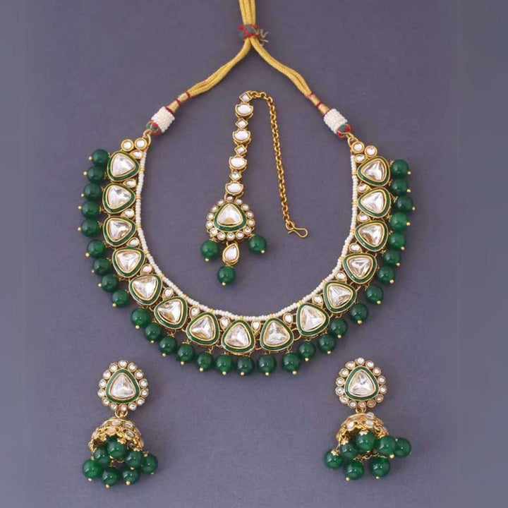 Emerald Neelam Kundan Jewellery Set