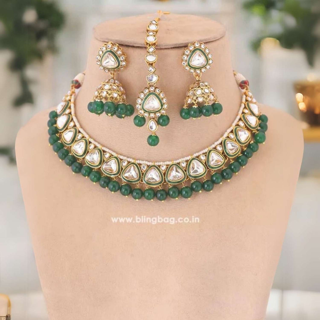 Emerald Neelam Kundan Jewellery Set