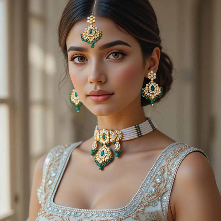 Emerald Nemisha Kundan Jewellery Set
