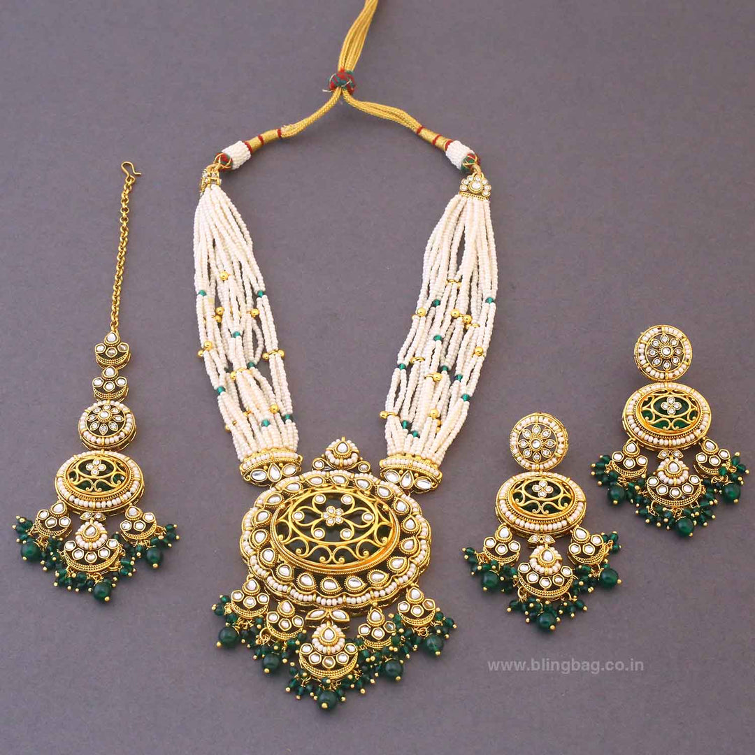 Emerald Ojalika Kundan Jewellery Set