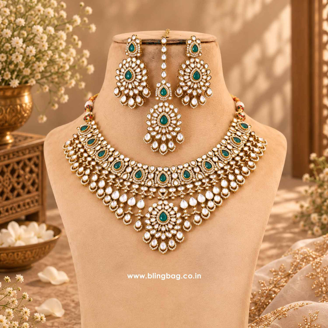 Emerald Ovika Kundan Jewellery Set - New Arrival