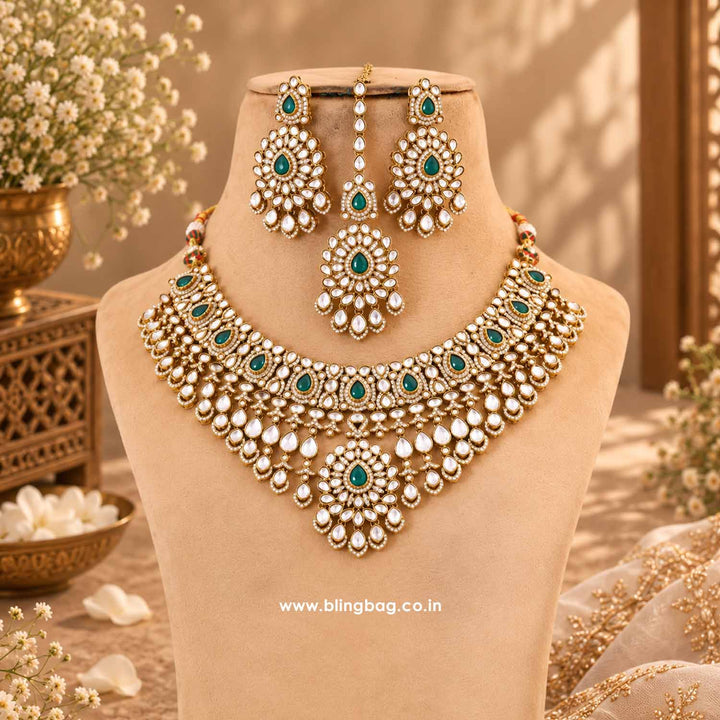 Emerald Ovika Kundan Jewellery Set - New Arrival