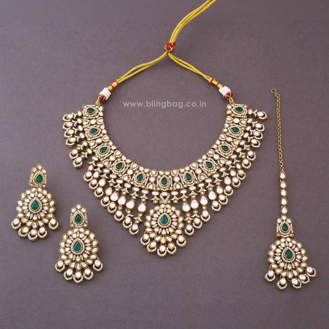 Emerald Ovika Kundan Jewellery Set - New Arrival