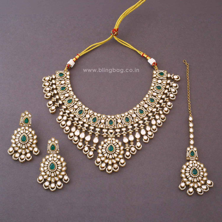 Emerald Ovika Kundan Jewellery Set - New Arrival