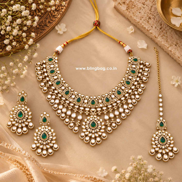 Emerald Ovika Kundan Jewellery Set - New Arrival