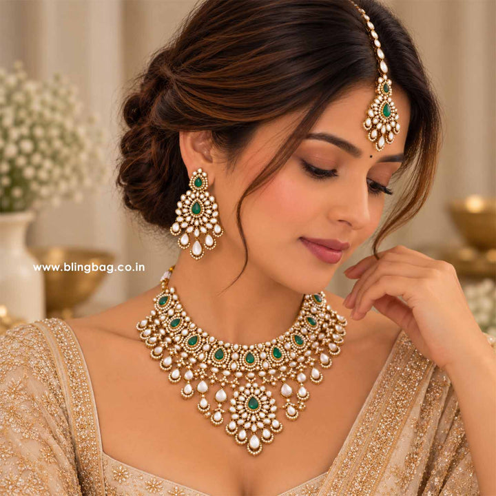 Emerald Ovika Kundan Jewellery Set - New Arrival