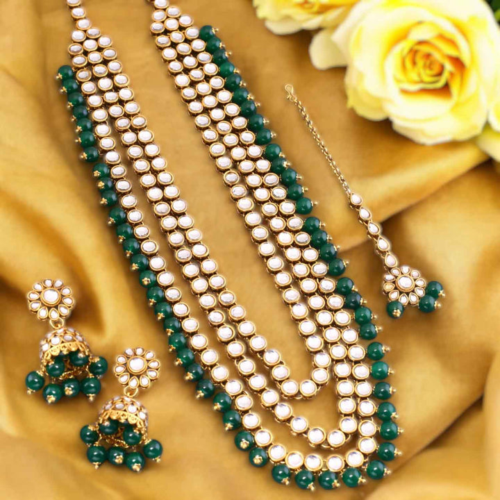 Emerald Pankhi Kundan Jewellery Set