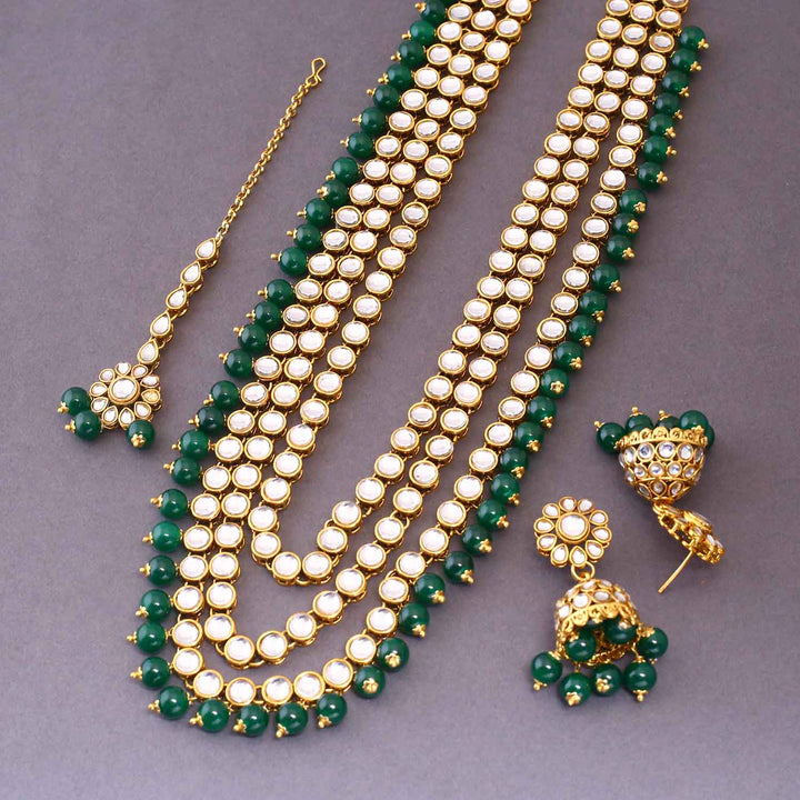 Emerald Pankhi Kundan Jewellery Set