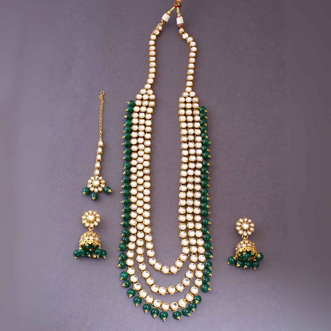 Emerald Pankhi Kundan Jewellery Set