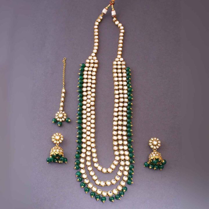 Emerald Pankhi Kundan Jewellery Set