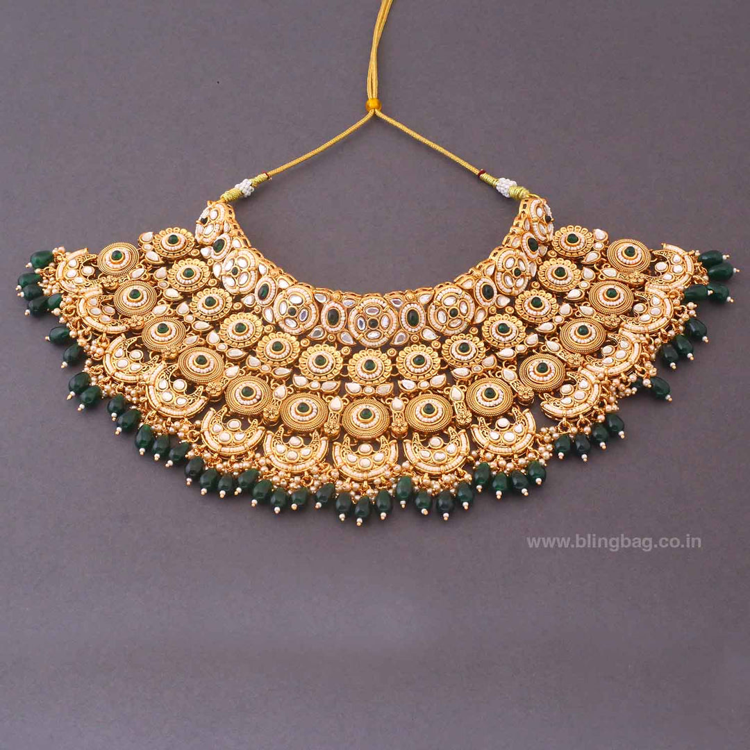 Emerald Pavitra Kundan Bridal Jewellery Set