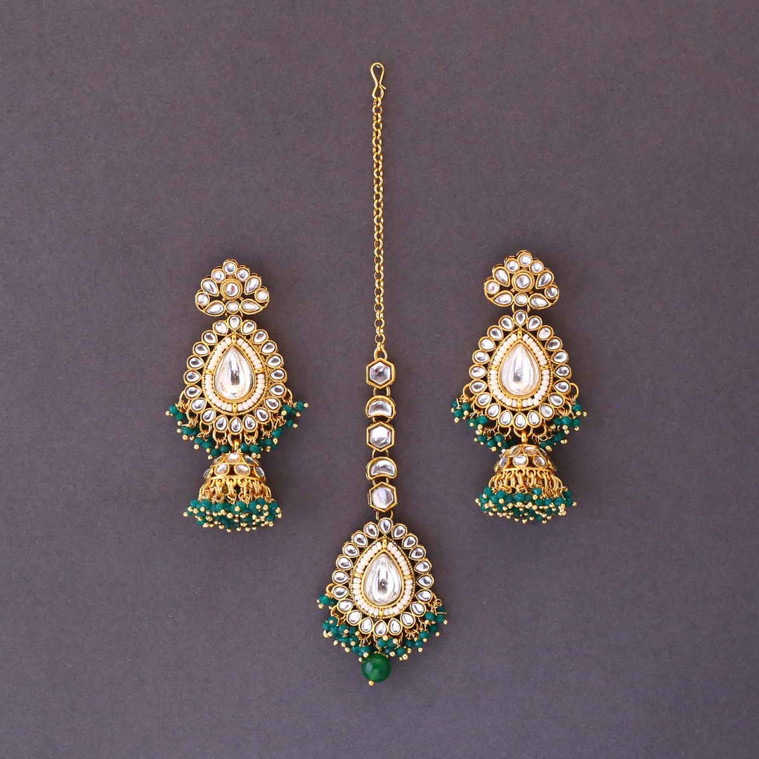 Emerald Pippali Maang Tikka Set