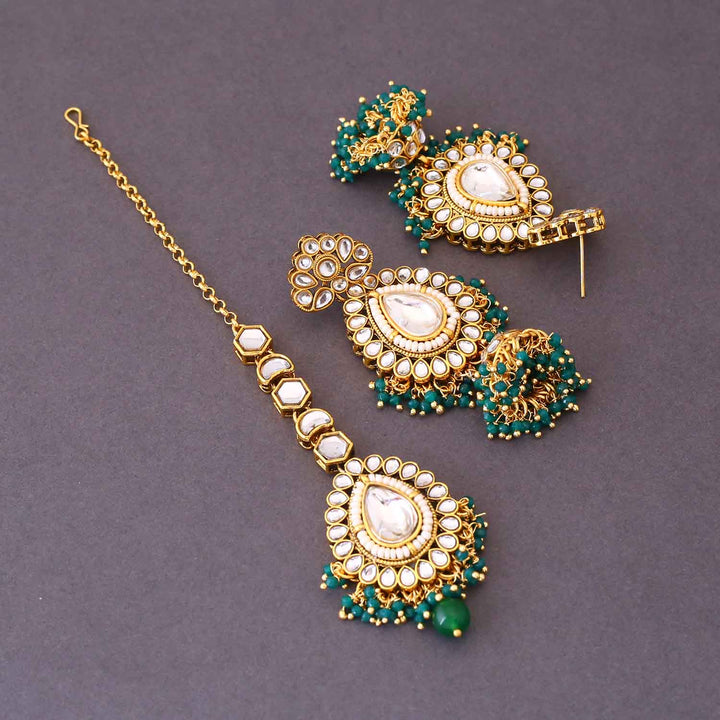 Emerald Pippali Maang Tikka Set