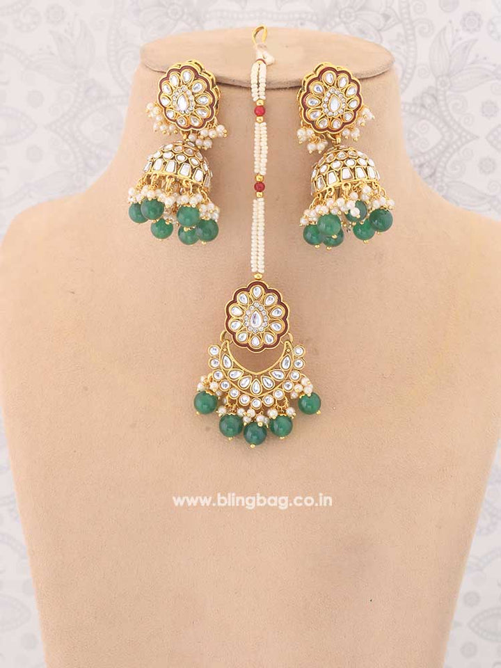 Emerald Pranami Kundan Jewellery Set