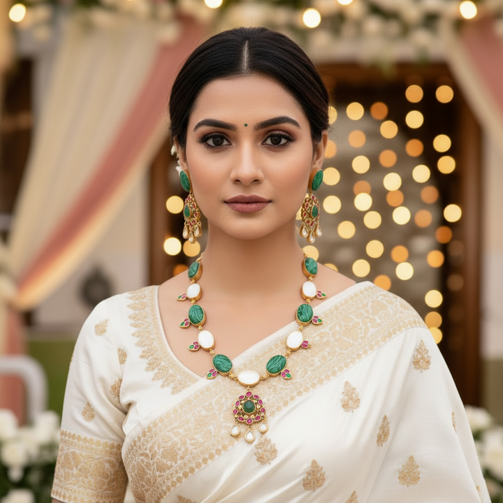 Emerald Pranitha Kundan Jewellery Set