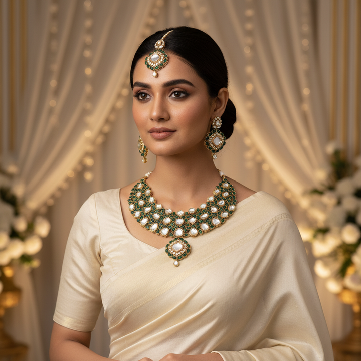 Emerald Priyamvada Kundan Jewellery Set